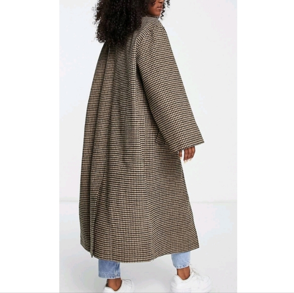 ASOS Brown Wool Smart Checked Boyfriend Coat (Tall) - Picture 2 of 4